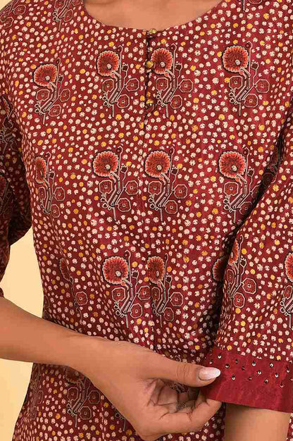 W Maroon Paisley Printed Sequins Straight Kurta with Slim Pant