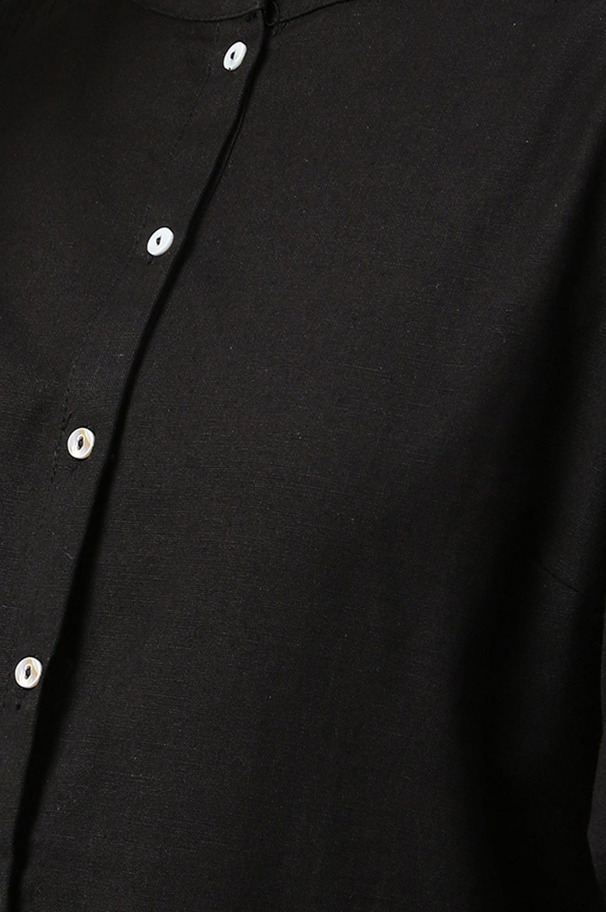 Black Solid Cotton Flax Straight Kurta with Slim Pant Set