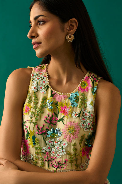 Yellow Embroidered Fit &amp; Flare Georgette Dress