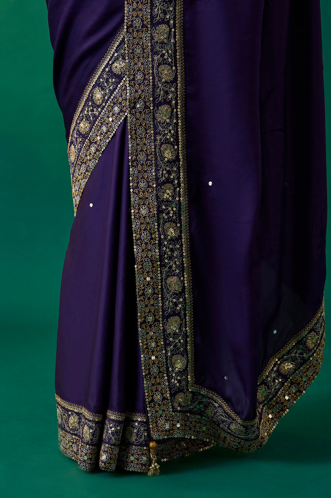 Purple Embroidered Zari Work Banarasi Satin Saree with Unstitched Blouse