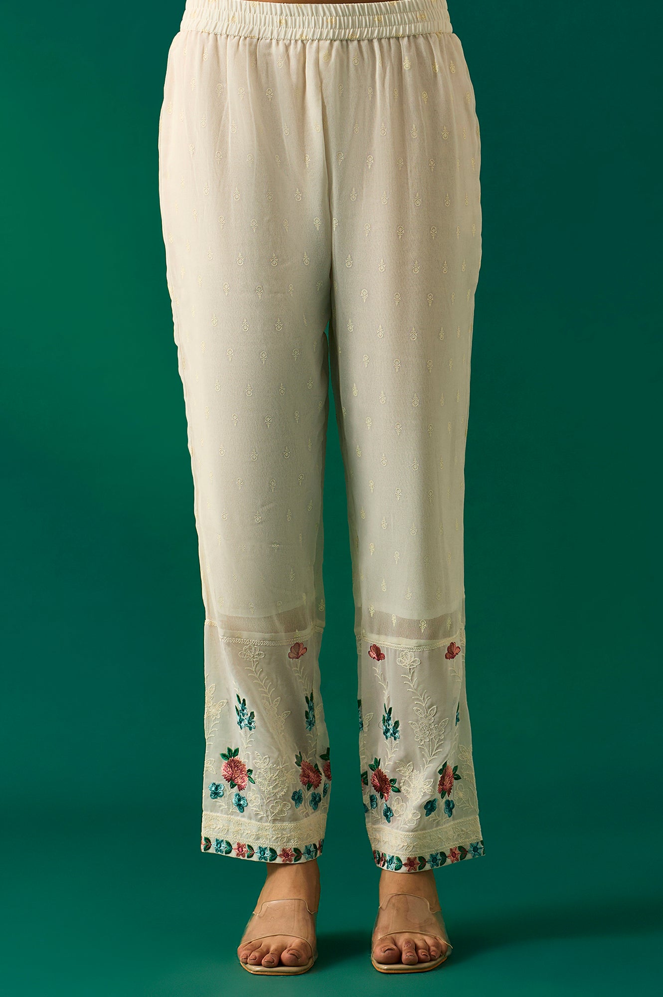 Off-White Embroidered Straight Kurta with Straight Pant and Dupatta Set