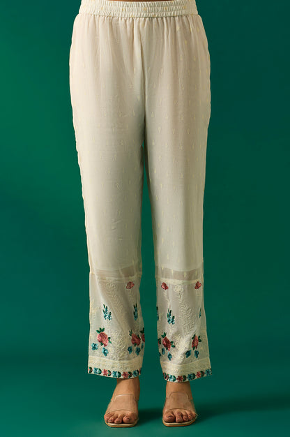 Off-White Embroidered Straight Kurta with Straight Pant and Dupatta Set