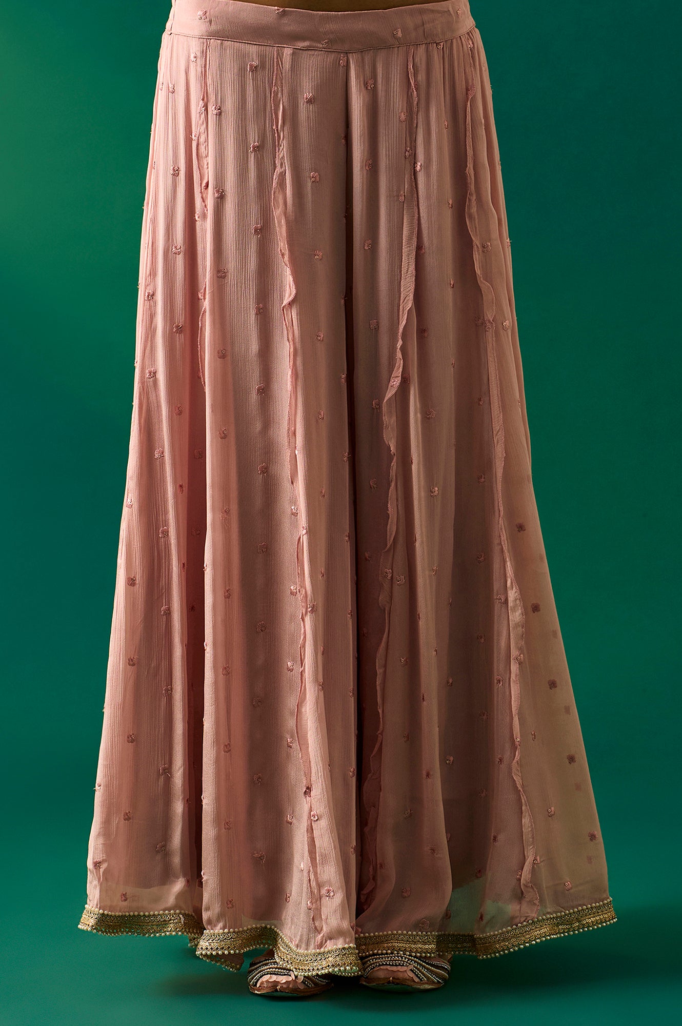 Pink Floral Embroidered Straight Kurta with Culotte and Dupatta Set