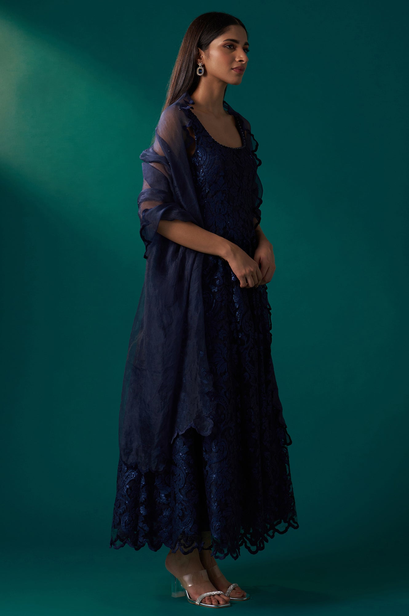 Buy Navy Blue Sequin Embroidered Anarkali Dress and Scalloped Organza Dupatta Set Online for Woman | WforWoman Buy Navy Blue Sequin Embroidered Anarkali Dress and Scalloped Organza Dupatta Set Online for Woman | WforWoman