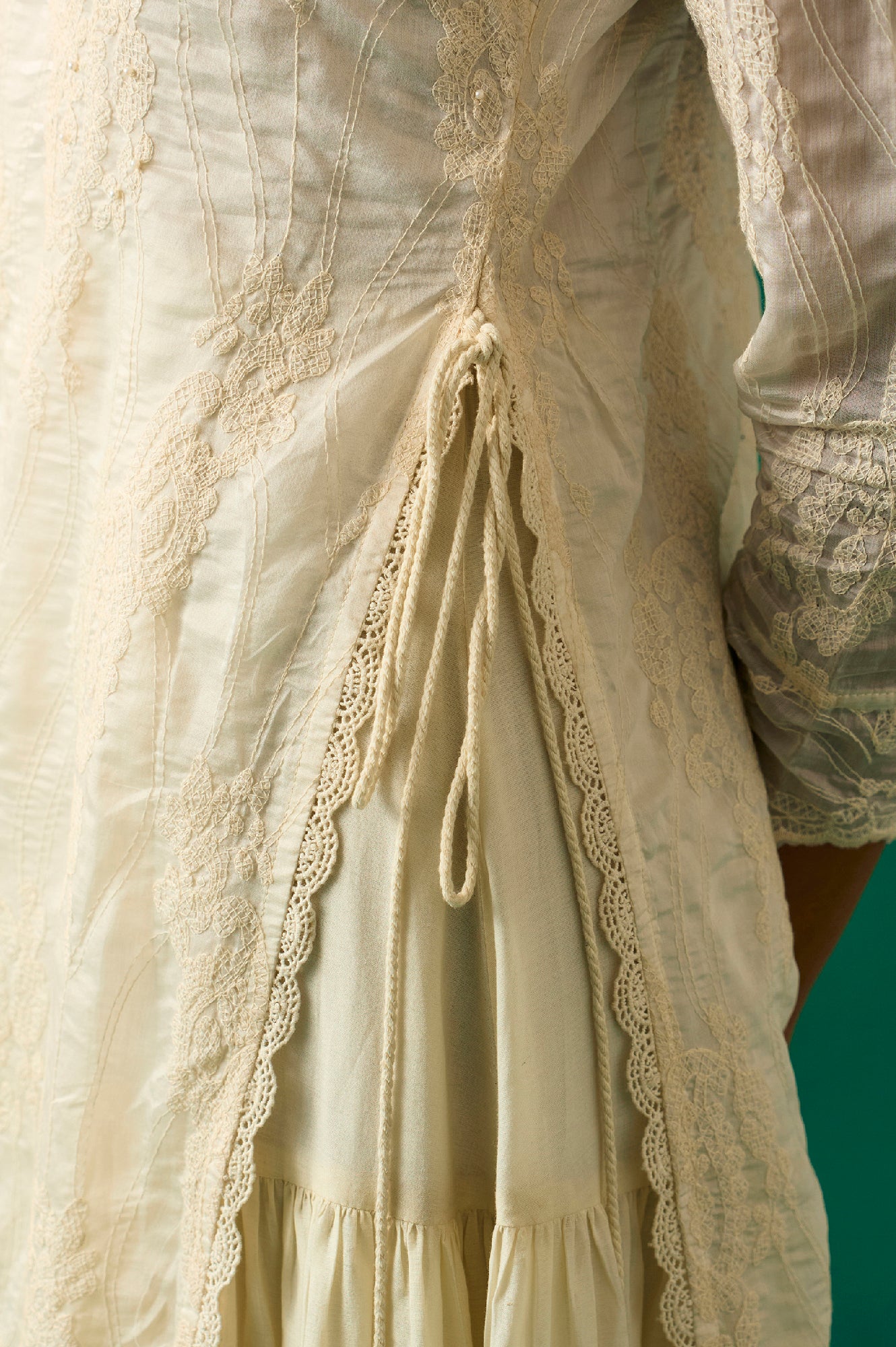 White Embroidered Mock Layer Tiered Dress and Dupatta Set