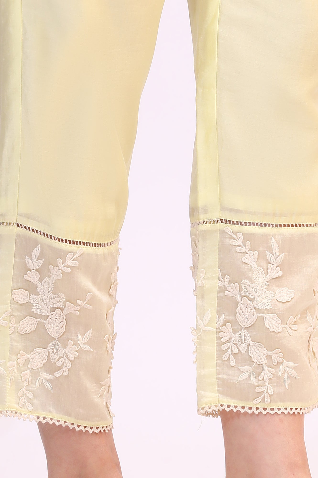 Lime Yellow Thread Embroidered Straight Kurta, Pants and Dupatta Set
