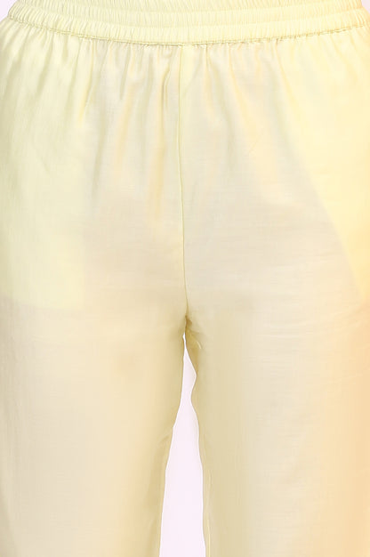 Lime Yellow Thread Embroidered Straight Kurta, Pants and Dupatta Set