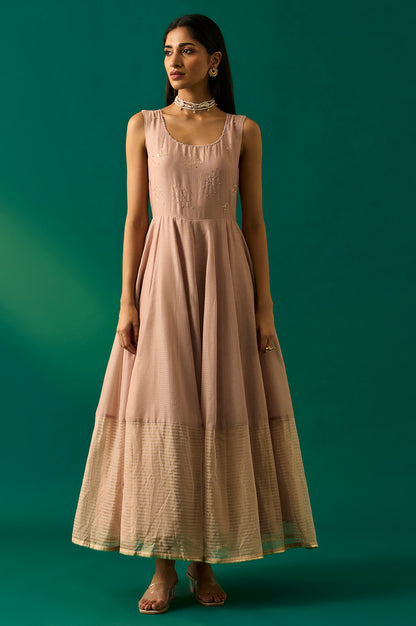 Old Rose Sequin Embroidered Mesh Jacket and Dress Set