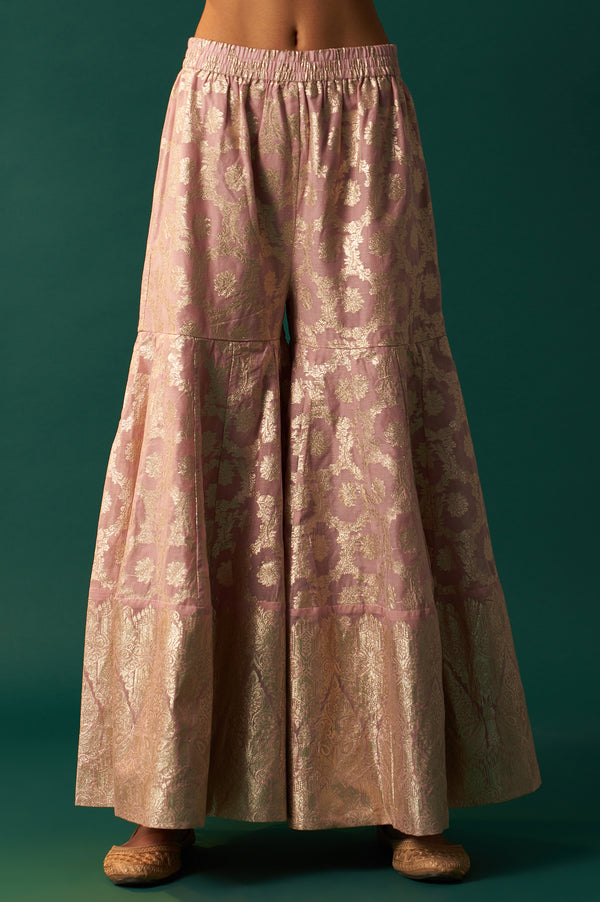 Lilac Embroidered Panelled Silk Organza Short Kurta with Culotte and Dupatta Set