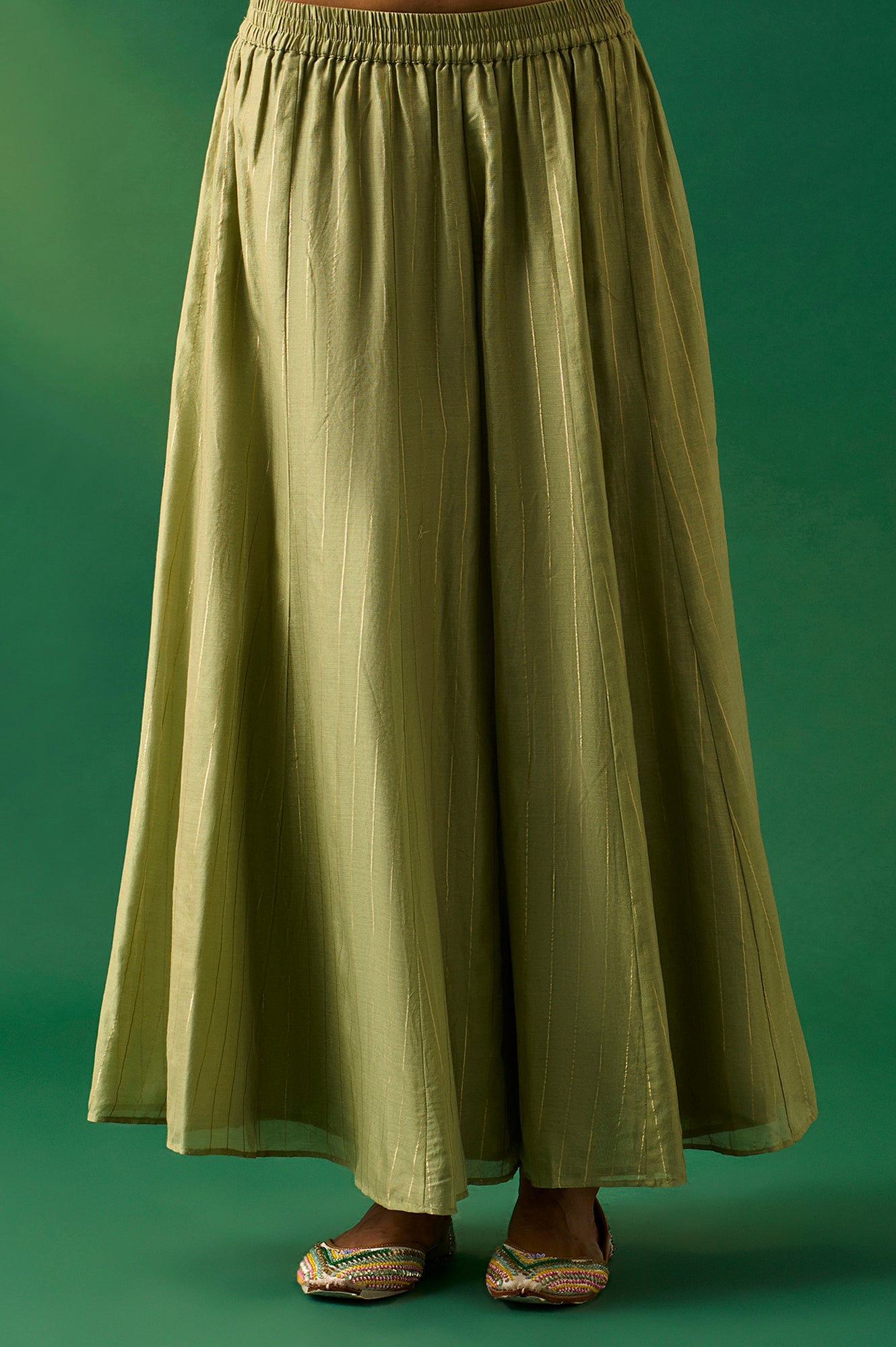 Green Embroidered Straight Cotton Kurta with Culotte and Dupatta Set