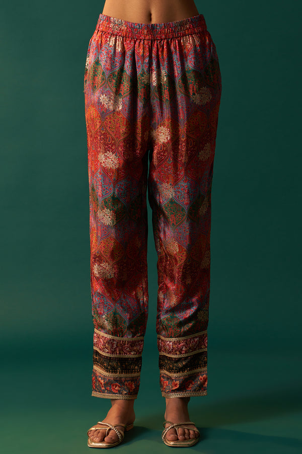 Multicolour Printed Jacquard Straight Kurta, Straight Pant and Dupatta Set