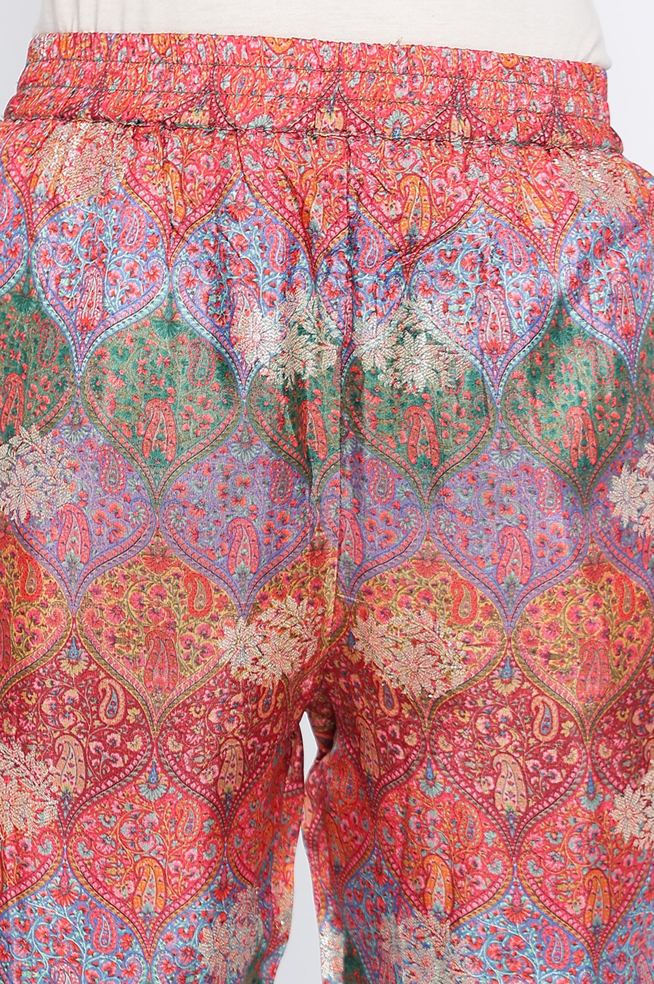 Multicolour Printed Jacquard Straight Kurta, Straight Pant and Dupatta Set