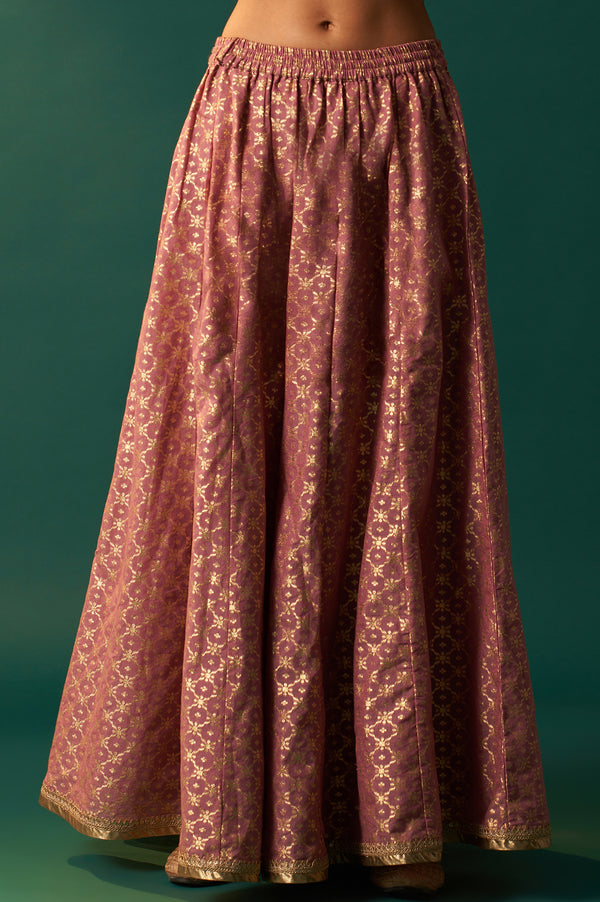 Yellow Embroidered Jacquard Straight Festive Kurta with Culotte and Dupatta Set