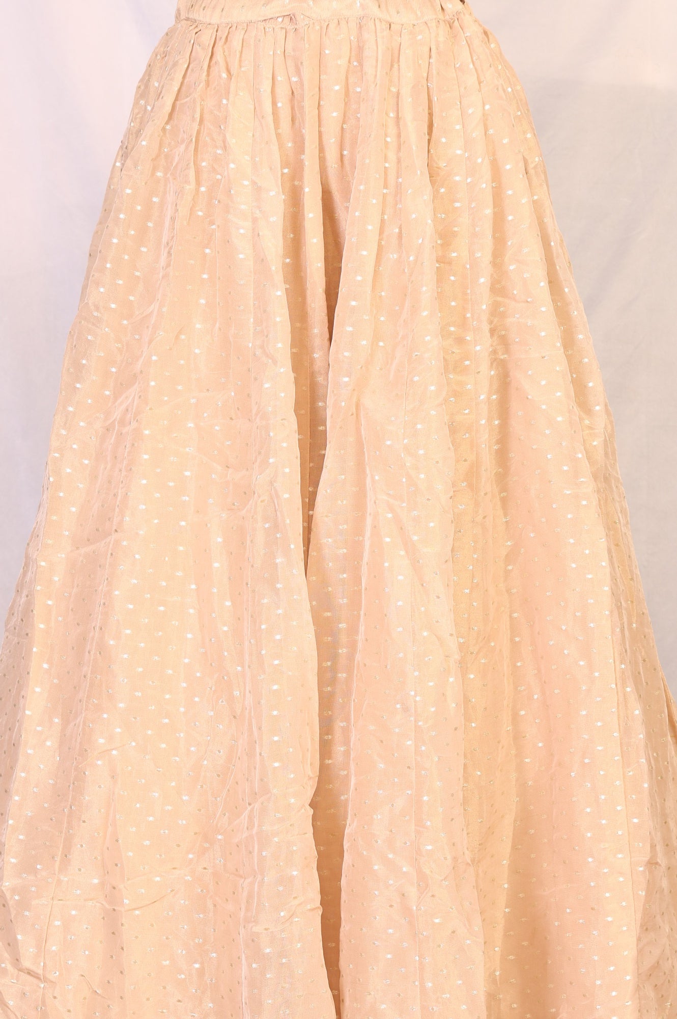 Peach Zari Embroidered Flared Top with Jacket and Skirt Set