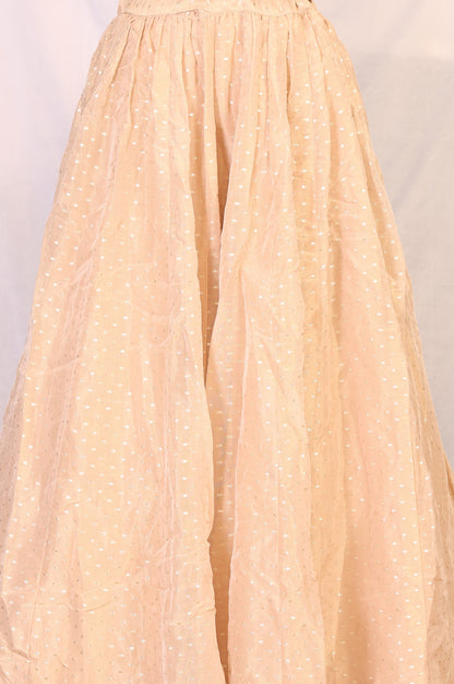 Peach Zari Embroidered Flared Top with Jacket and Skirt Set