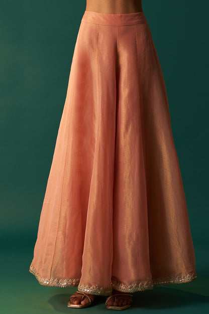 Pink Dori Embroidered Straight Tissue Organza Kurta with Culotte and Dupatta Set