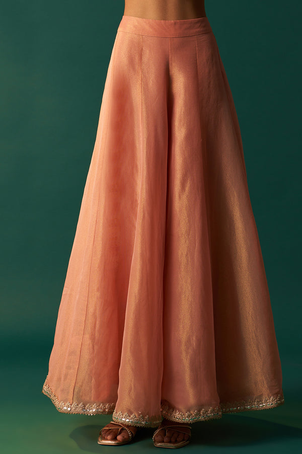 Pink Dori Embroidered Straight Tissue Organza Kurta with Culotte and Dupatta Set