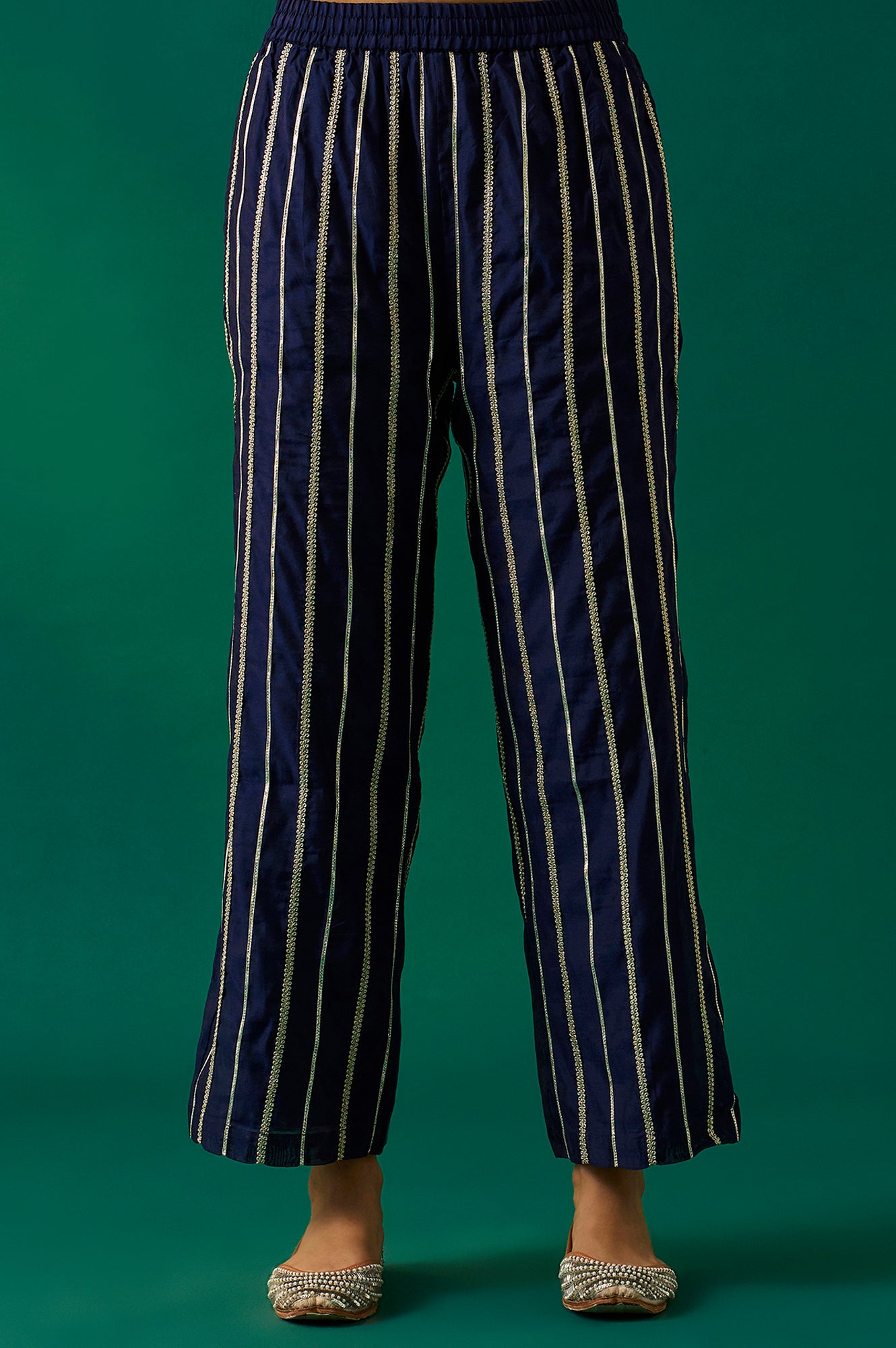 Navy Blue Embroidered Straight Kurta with Straight Pant and Dupatta Set