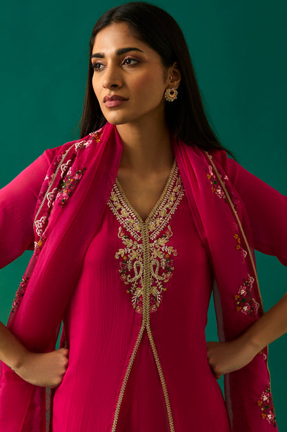 Pink Embroidered Straight Rayon Kurta with Parallel Pant and Dupatta Set