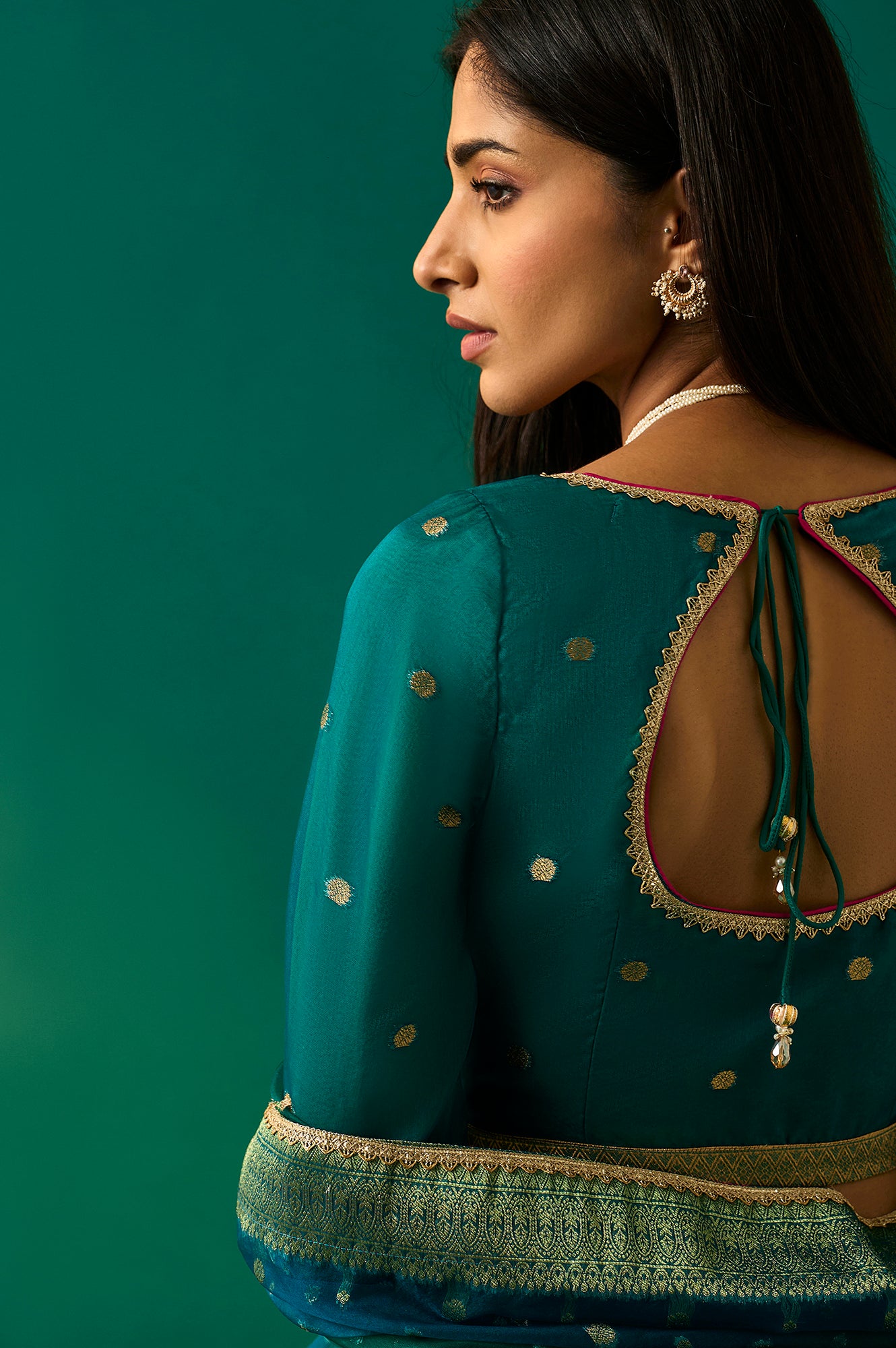 Green Embellished Fitted Organza Blouse with Skirt and Dupatta Set