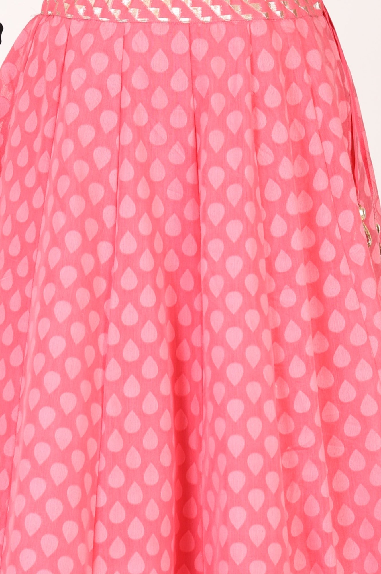 Pink Mirror Work Embroidered Blouse with Skirt and Dupatta Set