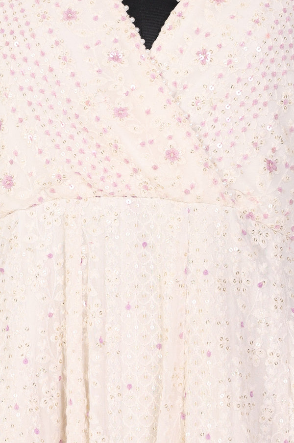 White Ombre Sequinned Embroidered Anarkali Kurta with Churidar and Dupatta Set