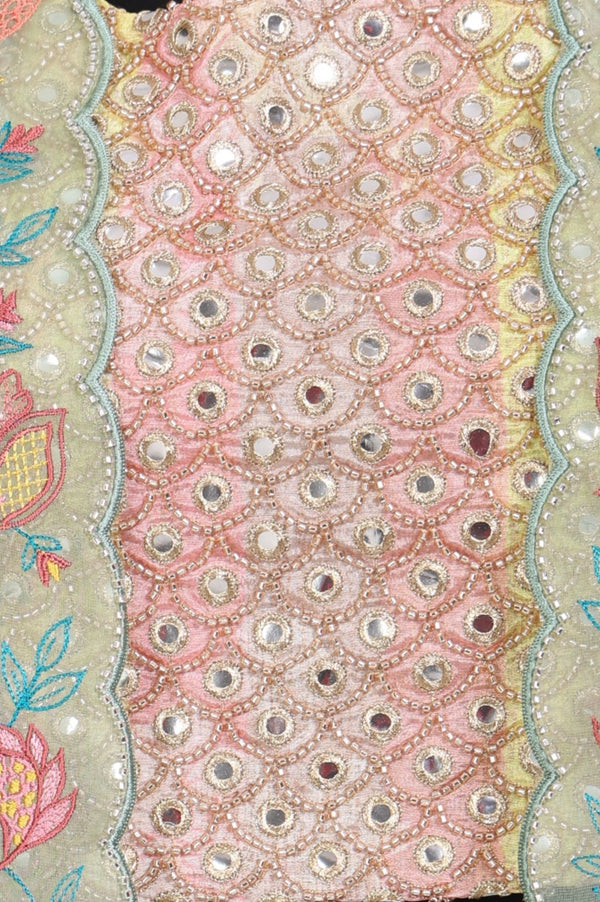 Sea Green Embroidered Blouse with Printed Flared Skirt and Embroidered Jacket Set