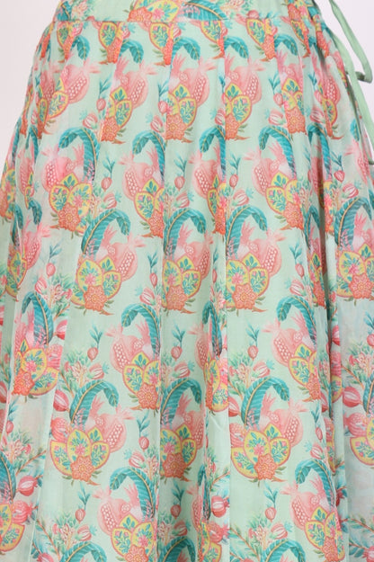Sea Green Embroidered Blouse with Printed Flared Skirt and Embroidered Jacket Set