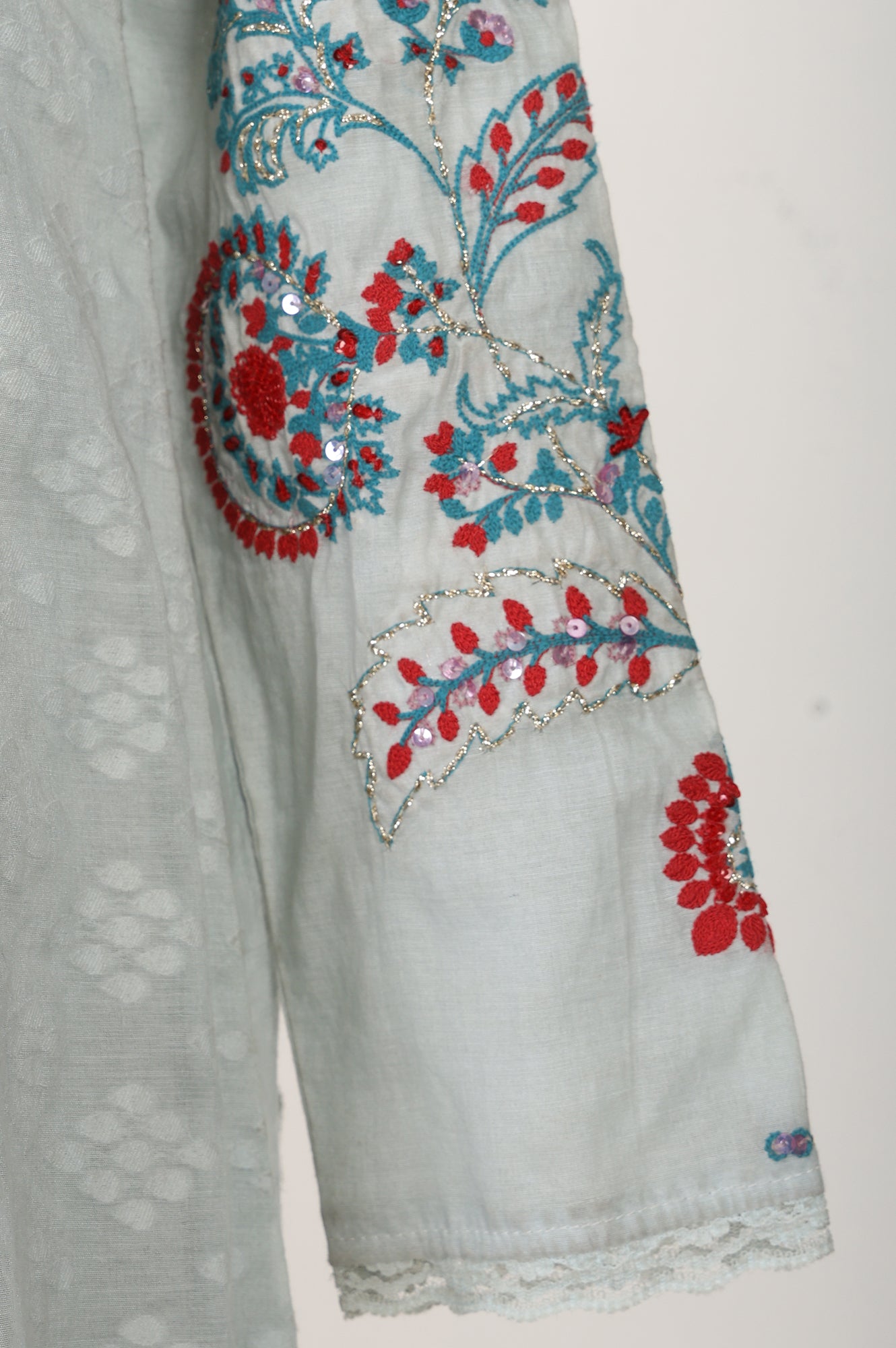 Blue Embroidered Chanderi Jacquard Straight Kurta With Pants And Dupatta Set