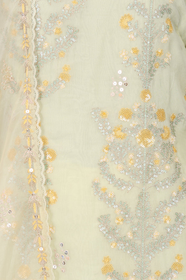 Sea Green Embroidered Straight Organza Kurta With Culottes and Dupatta Set