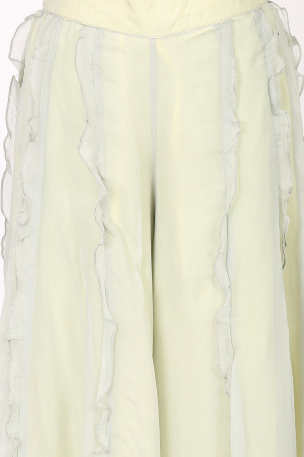 Sea Green Embroidered Straight Organza Kurta With Culottes and Dupatta Set