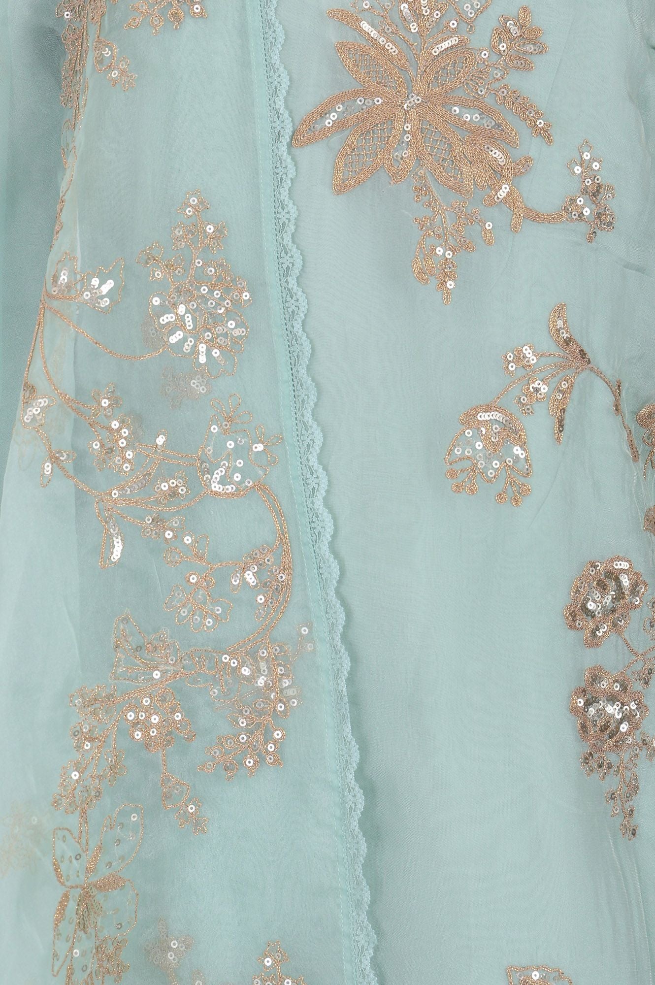 Wishful Sea Green Embroidered Organza Straight Kurta sharara set for women