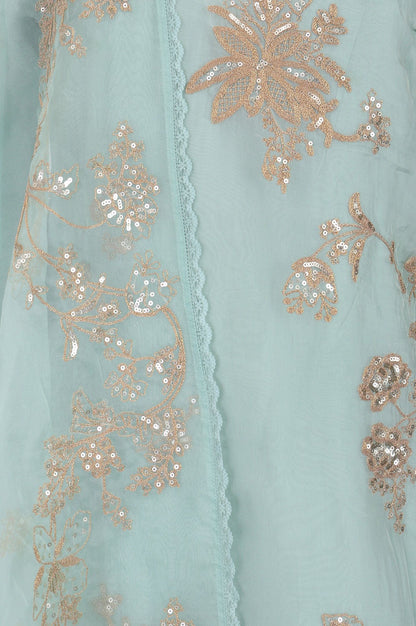 Wishful Sea Green Embroidered Organza Straight Kurta with Sharara and Dupatta Set