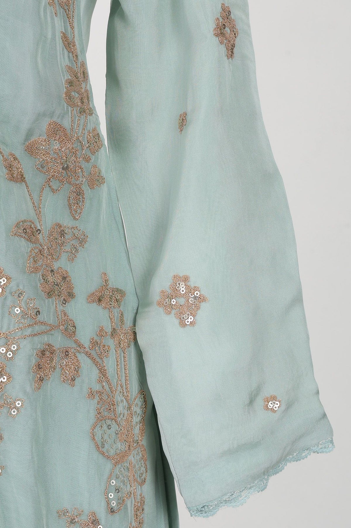 Wishful Sea Green Embroidered Organza Straight Kurta with Sharara and Dupatta Set