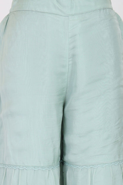Wishful Sea Green Embroidered Organza Straight Kurta with Sharara and Dupatta Set