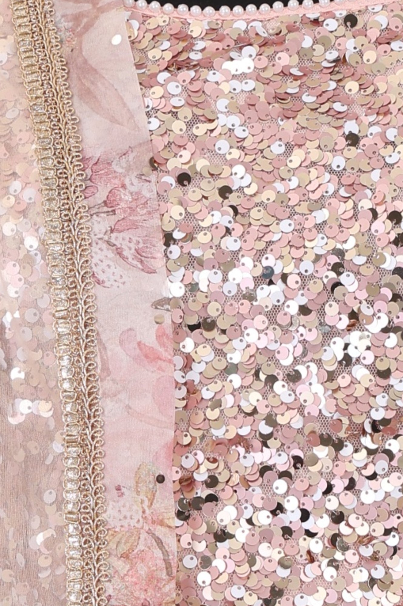 Pink Sequin Sleeveless Blouse And Lehenga Set with Cape