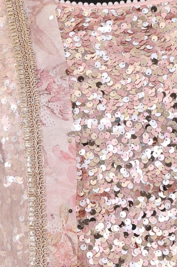 Pink Sequin Sleeveless Blouse And Lehenga Set with Cape
