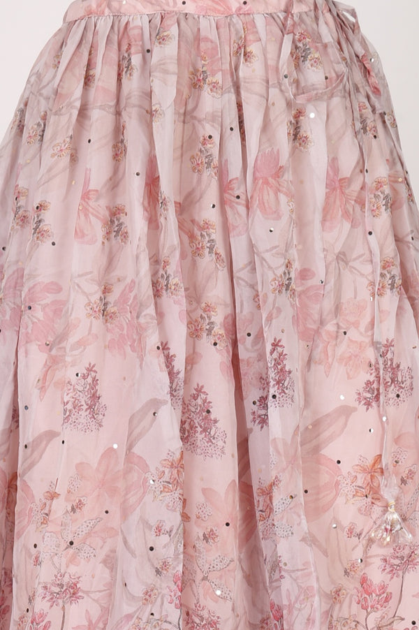 Pink Sequin Sleeveless Blouse And Lehenga Set with Cape