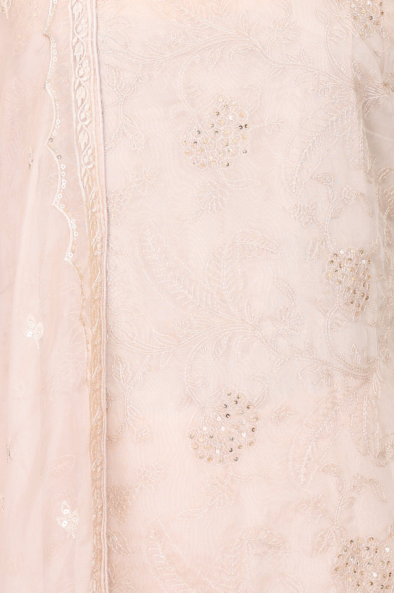 Beige Embroidered Organza Straight Kurta With Parallel Pants and Dupatta Set