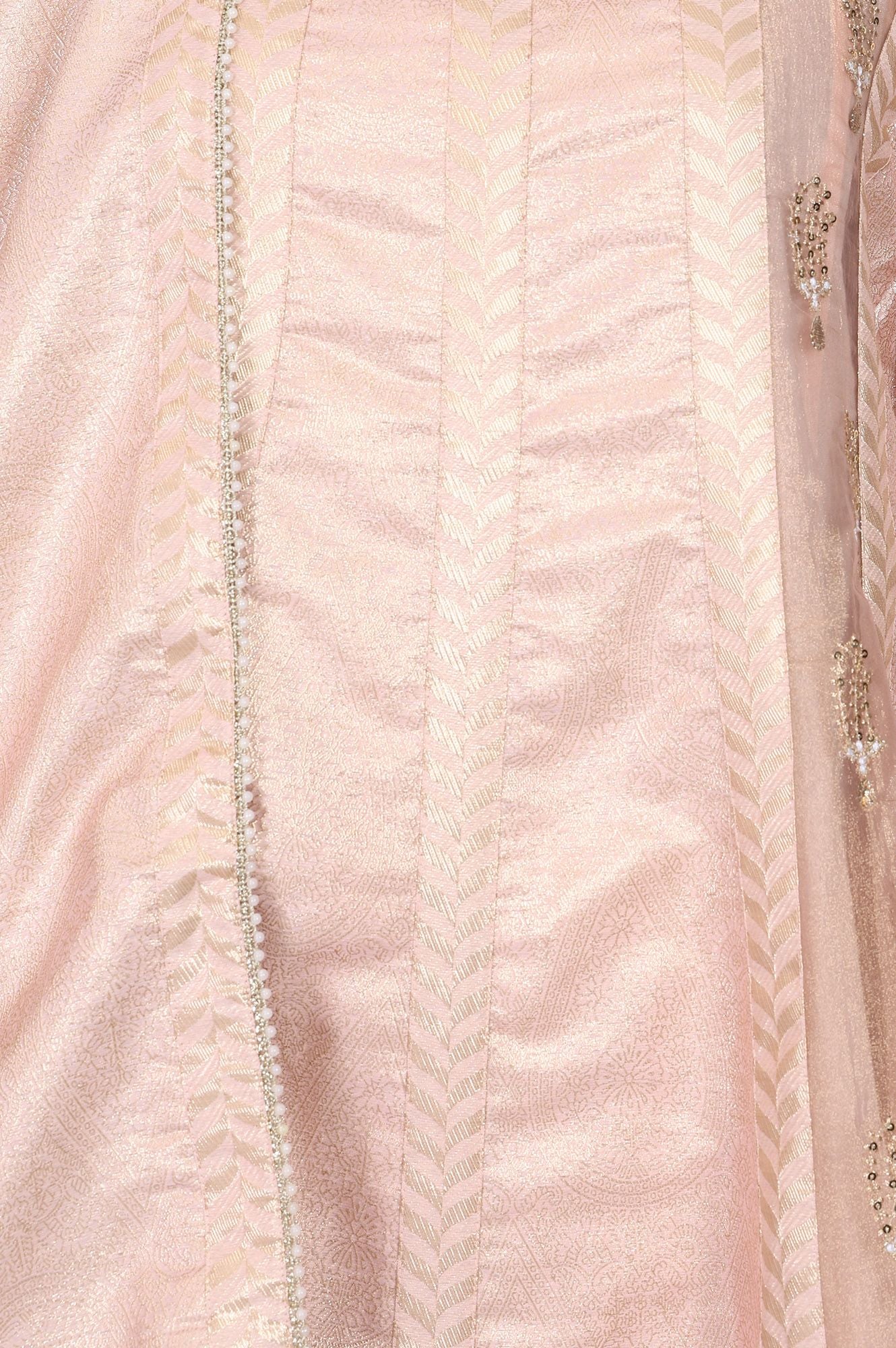 Wishful Peach Yarn Dyed Embroidered Chanderi Straight Kurta with Straight Pants and Dupatta Set