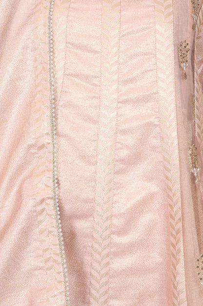 Wishful Peach Yarn Dyed Embroidered Chanderi Straight Kurta with Straight Pants and Dupatta Set