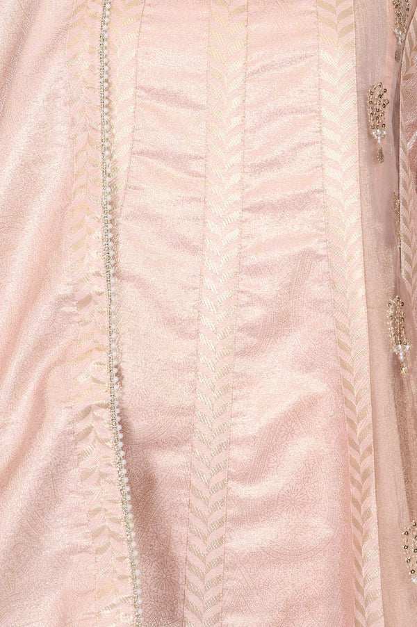 Wishful Peach Yarn Dyed Embroidered Chanderi Straight Kurta with Straight Pants and Dupatta Set