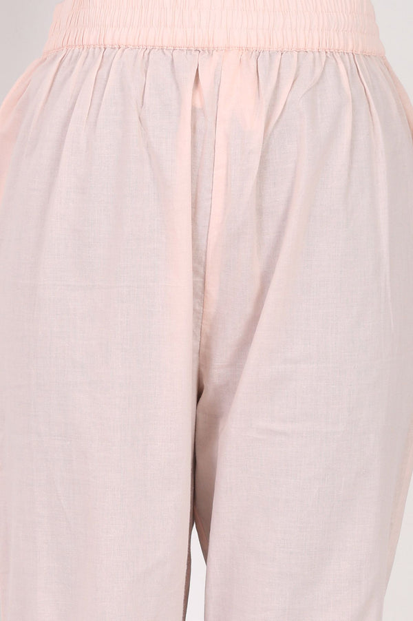 Wishful Peach Yarn Dyed Embroidered Chanderi Straight Kurta with Straight Pants and Dupatta Set