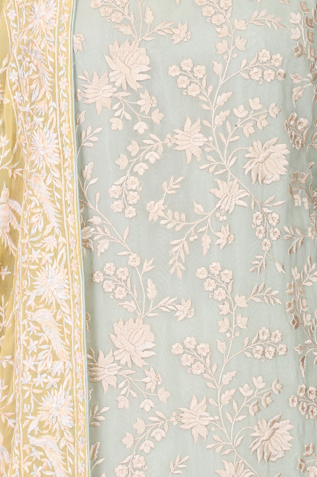 Mint Green Embroidered Straight Organza Kurta With Palazzo And Dupatta Set