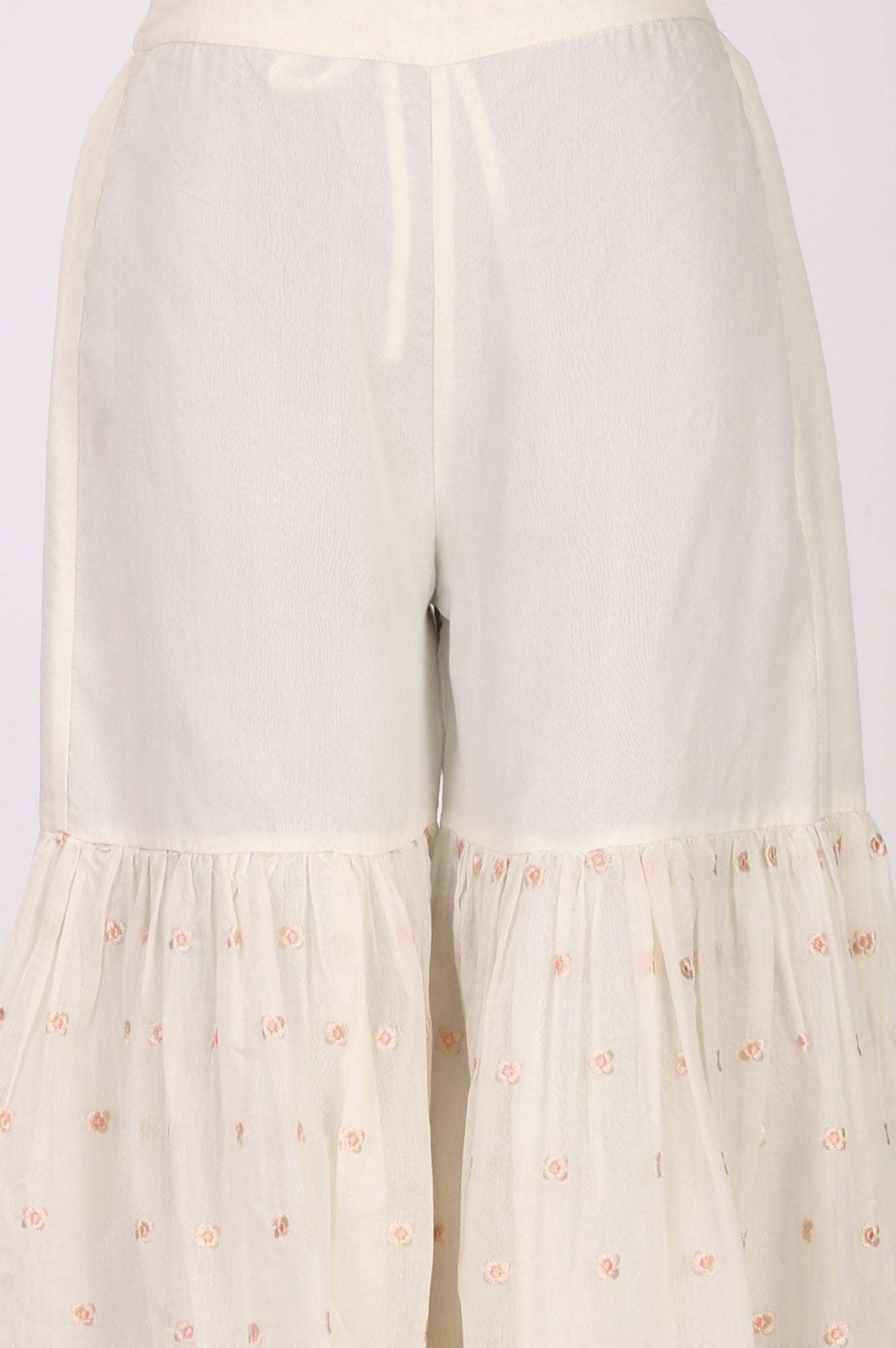 Off White Thread Embroidered Chanderi Straight Kurta with Sharara and Dupatta Set