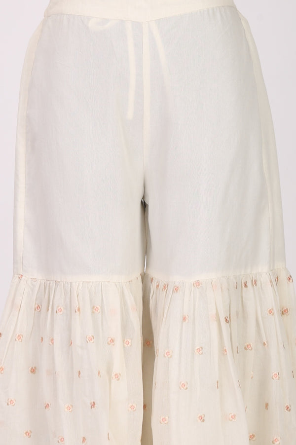 Off White Thread Embroidered Chanderi Straight Kurta sharara set for women