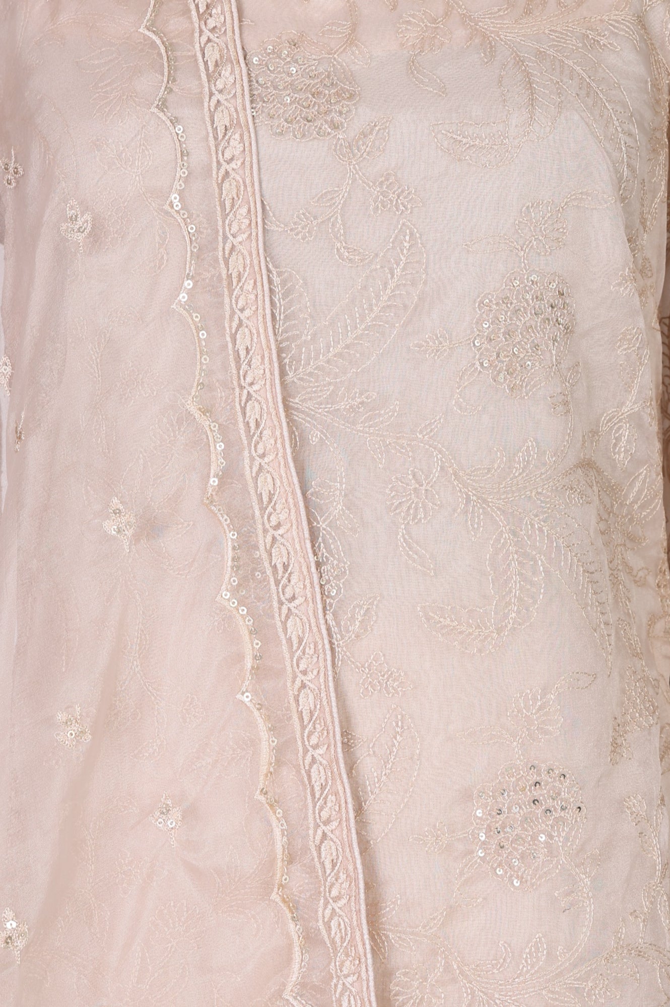 Beige Embroidered Organza Straight Kurta with Parallel Pants and Dupatta Set
