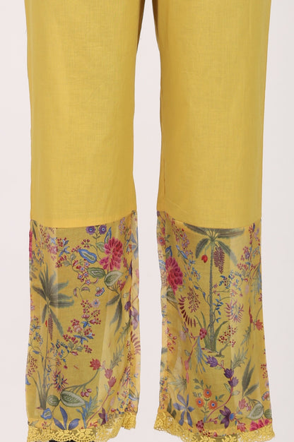 Yellow Floral Printed Organza Flared Kurta with Pants and Dupatta Set