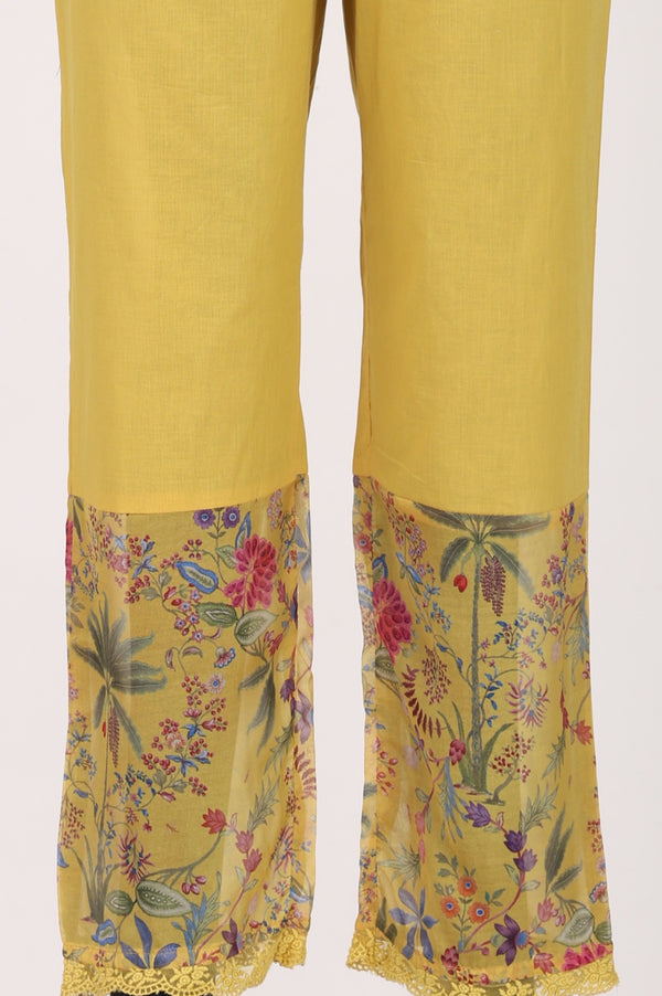 Yellow Floral Printed Organza Flared Kurta with Pants and Dupatta Set