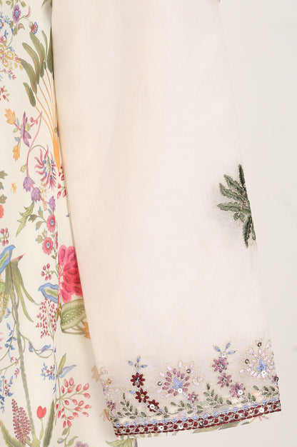 Off White Embellished Straight Georgette Kurta With Palazzo And Dupatta Set